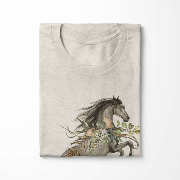 Paul Sinus Art Herren Shirt 100% gekämmte Bio-Baumwolle T-Shirt Aquarell Pferd Blumen Motiv Nachhaltig Ökomode aus Räumungsverkauf