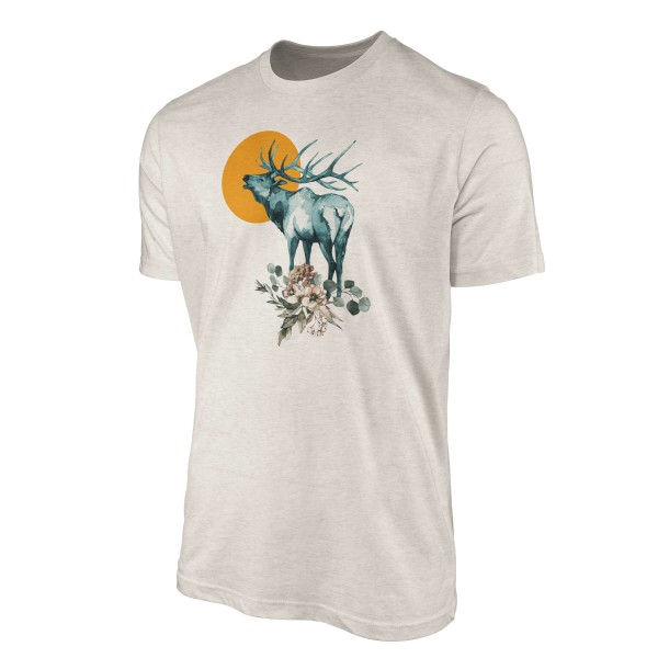 Paul Sinus Art Herren Shirt 100% gekämmte Bio-Baumwolle T-Shirt Aquarell Hirsch Geweih Motiv Nachhaltig Ökomode au Kauf eins, bekomm eins gratis