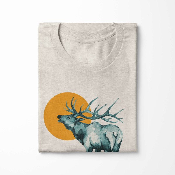 Paul Sinus Art Herren Shirt 100% gekämmte Bio-Baumwolle T-Shirt Aquarell Hirsch Geweih Motiv Nachhaltig Ökomode au Kauf eins, bekomm eins gratis