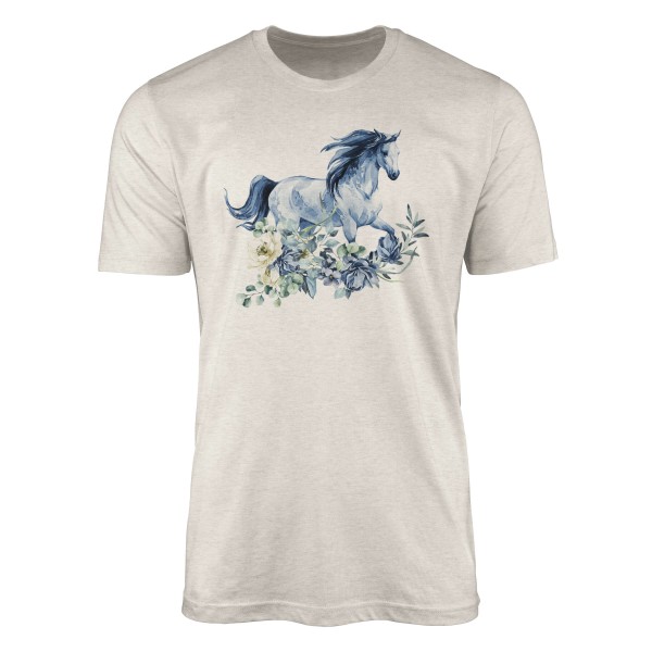 Paul Sinus Art Herren Shirt 100% gekämmte Bio-Baumwolle T-Shirt Aquarell Blumen Pferd Motiv Nachhaltig Ökomode aus