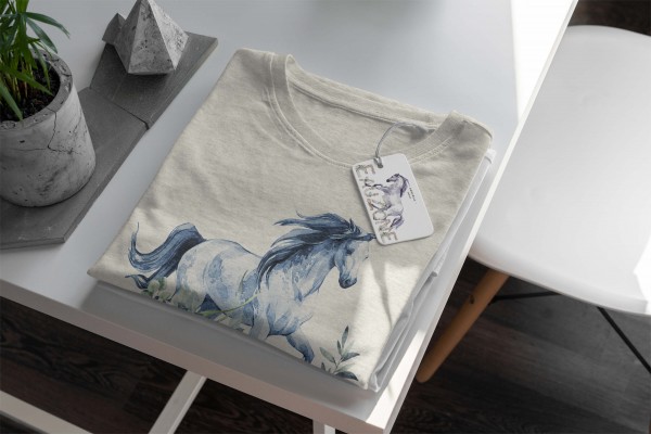 Paul Sinus Art Herren Shirt 100% gekämmte Bio-Baumwolle T-Shirt Aquarell Blumen Pferd Motiv Nachhaltig Ökomode aus Tägliche Deals