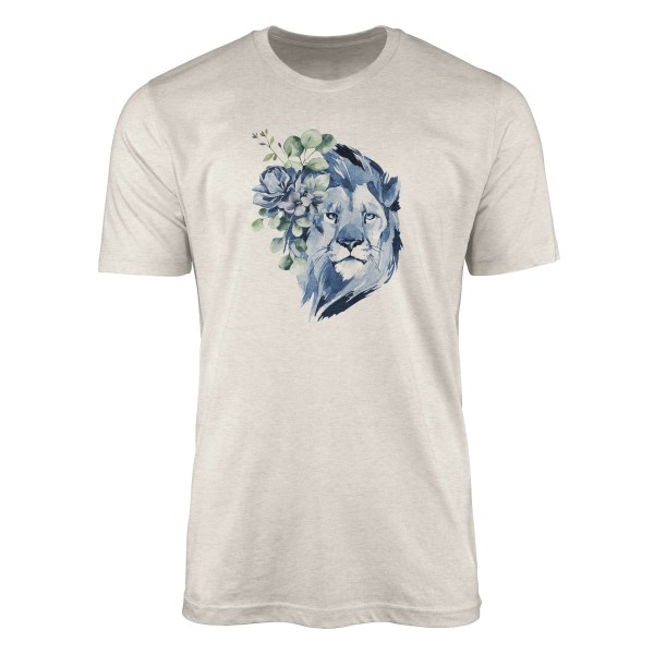 Paul Sinus Art Herren Shirt 100% gekämmte Bio-Baumwolle T-Shirt Aquarell Löwe Blumen Motiv Nachhaltig Ökomode aus