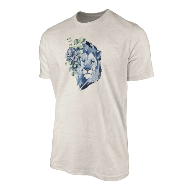 Paul Sinus Art Herren Shirt 100% gekämmte Bio-Baumwolle T-Shirt Aquarell Löwe Blumen Motiv Nachhaltig Ökomode aus Sonderangebote