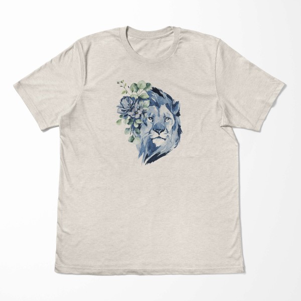 Paul Sinus Art Herren Shirt 100% gekämmte Bio-Baumwolle T-Shirt Aquarell Löwe Blumen Motiv Nachhaltig Ökomode aus Sonderangebote