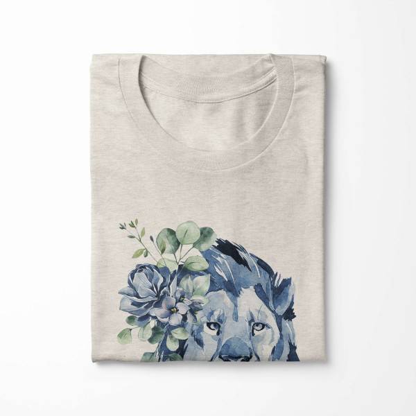 Paul Sinus Art Herren Shirt 100% gekämmte Bio-Baumwolle T-Shirt Aquarell Löwe Blumen Motiv Nachhaltig Ökomode aus Sonderangebote