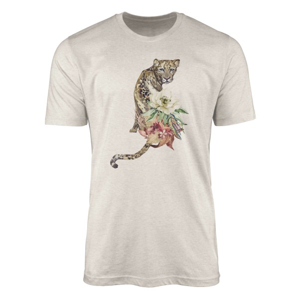 Paul Sinus Art Herren Shirt 100% gekämmte Bio-Baumwolle T-Shirt Aquarell Jaguar Blumen Motiv Nachhaltig Ökomode au