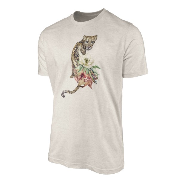 Paul Sinus Art Herren Shirt 100% gekämmte Bio-Baumwolle T-Shirt Aquarell Jaguar Blumen Motiv Nachhaltig Ökomode au Tiefpreis
