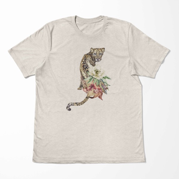 Paul Sinus Art Herren Shirt 100% gekämmte Bio-Baumwolle T-Shirt Aquarell Jaguar Blumen Motiv Nachhaltig Ökomode au Tiefpreis