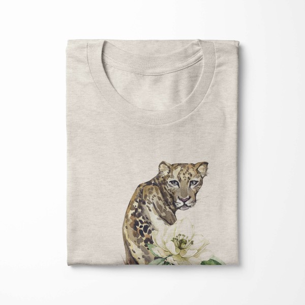 Paul Sinus Art Herren Shirt 100% gekämmte Bio-Baumwolle T-Shirt Aquarell Jaguar Blumen Motiv Nachhaltig Ökomode au Tiefpreis