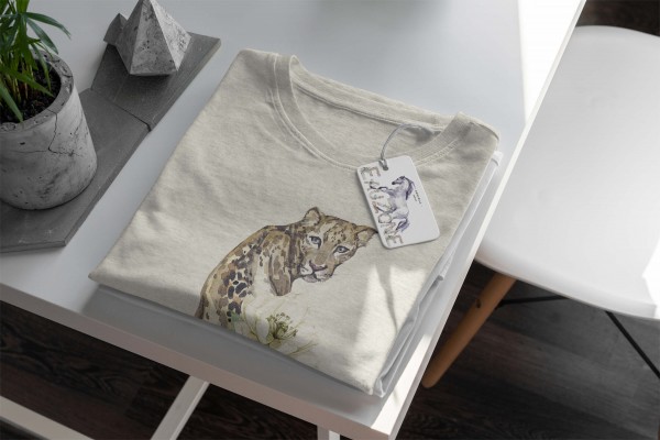 Paul Sinus Art Herren Shirt 100% gekämmte Bio-Baumwolle T-Shirt Aquarell Jaguar Blumen Motiv Nachhaltig Ökomode au Tiefpreis