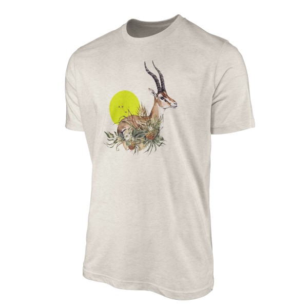 Paul Sinus Art Herren Shirt 100% gekämmte Bio-Baumwolle T-Shirt Aquarell Antilope Blumen Savanne Motiv Nachhaltig Kostenlose Rückgabe