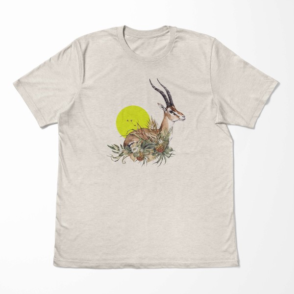 Paul Sinus Art Herren Shirt 100% gekämmte Bio-Baumwolle T-Shirt Aquarell Antilope Blumen Savanne Motiv Nachhaltig Kostenlose Rückgabe