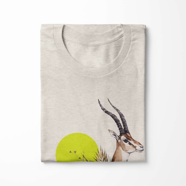 Paul Sinus Art Herren Shirt 100% gekämmte Bio-Baumwolle T-Shirt Aquarell Antilope Blumen Savanne Motiv Nachhaltig Kostenlose Rückgabe