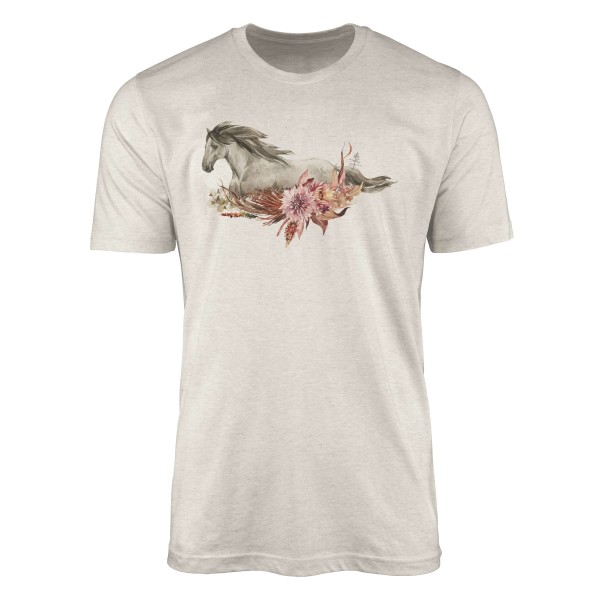 Paul Sinus Art Herren Shirt 100% gekämmte Bio-Baumwolle T-Shirt Aquarell Pferd Blumen Motiv Nachhaltig Ökomode aus