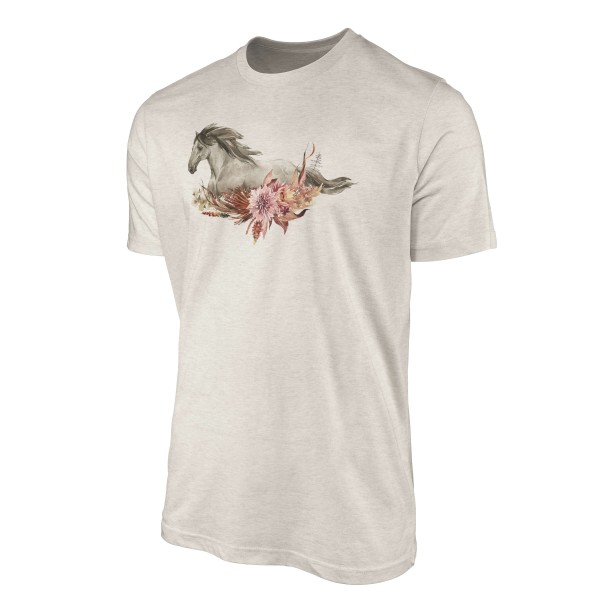 Paul Sinus Art Herren Shirt 100% gekämmte Bio-Baumwolle T-Shirt Aquarell Pferd Blumen Motiv Nachhaltig Ökomode aus Begrenzte Freigabe