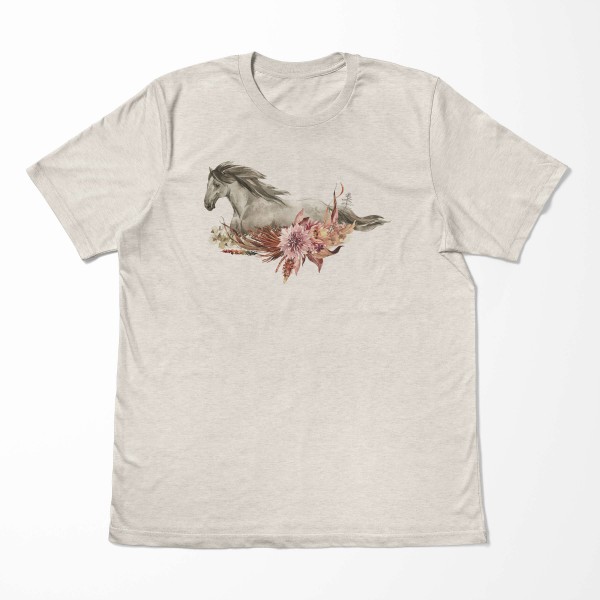 Paul Sinus Art Herren Shirt 100% gekämmte Bio-Baumwolle T-Shirt Aquarell Pferd Blumen Motiv Nachhaltig Ökomode aus Begrenzte Freigabe