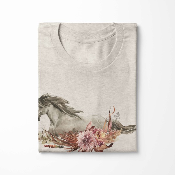 Paul Sinus Art Herren Shirt 100% gekämmte Bio-Baumwolle T-Shirt Aquarell Pferd Blumen Motiv Nachhaltig Ökomode aus Begrenzte Freigabe