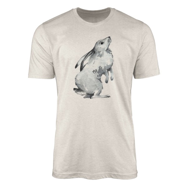 Paul Sinus Art Herren Shirt 100% gekämmte Bio-Baumwolle T-Shirt Aquarell Hase Motiv Nachhaltig Ökomode aus erneuer