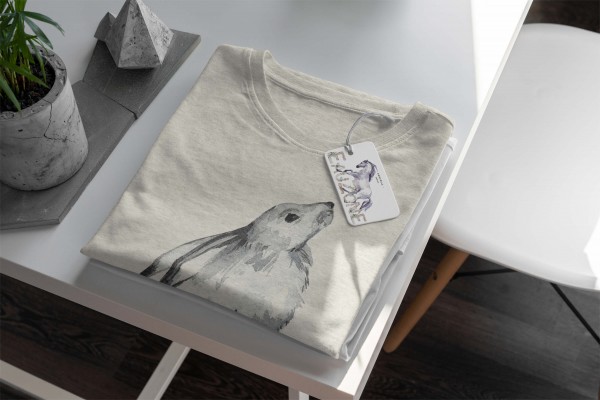 Paul Sinus Art Herren Shirt 100% gekämmte Bio-Baumwolle T-Shirt Aquarell Hase Motiv Nachhaltig Ökomode aus erneuer Letzte 3 Tage
