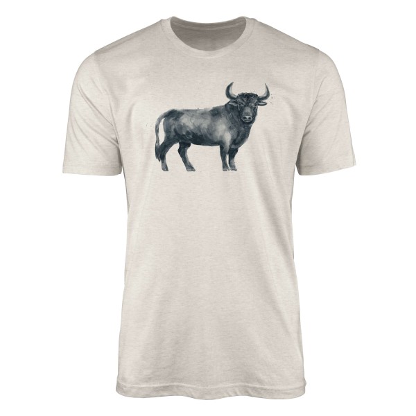 Paul Sinus Art Herren Shirt 100% gekämmte Bio-Baumwolle T-Shirt Aquarell Stier Bulle Motiv Nachhaltig Ökomode aus