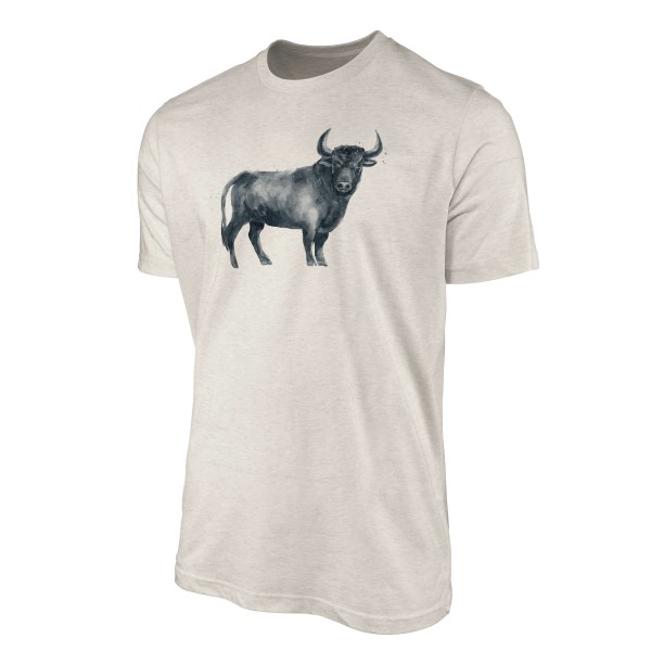 Paul Sinus Art Herren Shirt 100% gekämmte Bio-Baumwolle T-Shirt Aquarell Stier Bulle Motiv Nachhaltig Ökomode aus JETZT KAUFEN