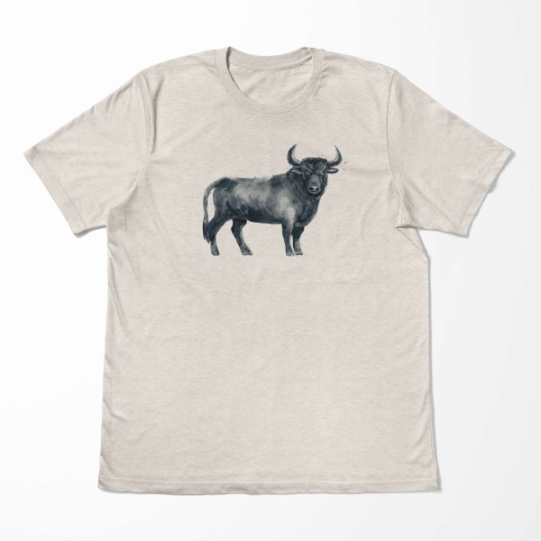 Paul Sinus Art Herren Shirt 100% gekämmte Bio-Baumwolle T-Shirt Aquarell Stier Bulle Motiv Nachhaltig Ökomode aus JETZT KAUFEN