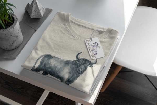 Paul Sinus Art Herren Shirt 100% gekämmte Bio-Baumwolle T-Shirt Aquarell Stier Bulle Motiv Nachhaltig Ökomode aus JETZT KAUFEN