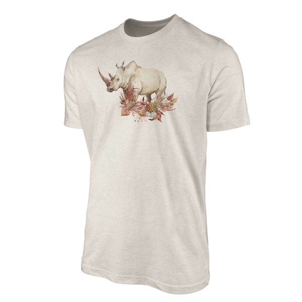 Paul Sinus Art Herren Shirt 100% gekämmte Bio-Baumwolle T-Shirt Aquarell Nashorn Blumen Motiv Nachhaltig Ökomode a Letzter Tag