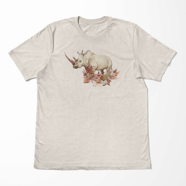 Paul Sinus Art Herren Shirt 100% gekämmte Bio-Baumwolle T-Shirt Aquarell Nashorn Blumen Motiv Nachhaltig Ökomode a Letzter Tag