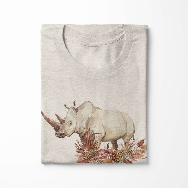 Paul Sinus Art Herren Shirt 100% gekämmte Bio-Baumwolle T-Shirt Aquarell Nashorn Blumen Motiv Nachhaltig Ökomode a Letzter Tag
