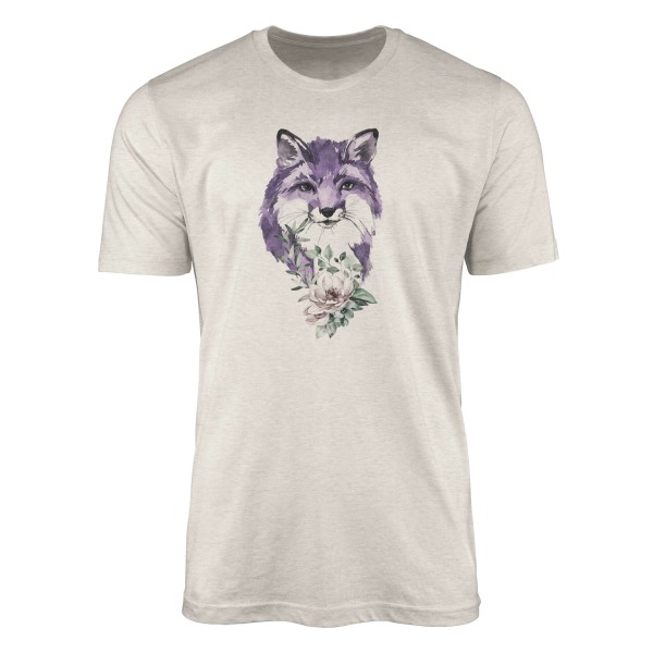 Paul Sinus Art Herren Shirt 100% gekämmte Bio-Baumwolle T-Shirt Aquarell Fuchs Blume Motiv Nachhaltig Ökomode aus