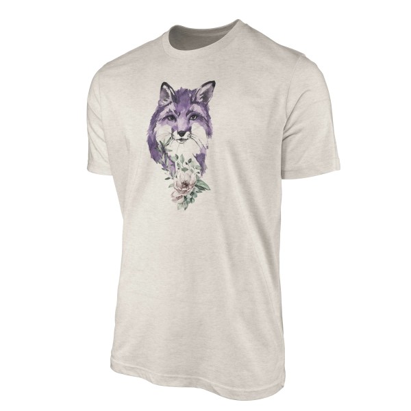 Paul Sinus Art Herren Shirt 100% gekämmte Bio-Baumwolle T-Shirt Aquarell Fuchs Blume Motiv Nachhaltig Ökomode aus Zeitbegrenzte Promotion