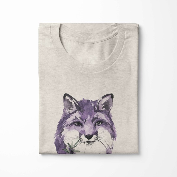 Paul Sinus Art Herren Shirt 100% gekämmte Bio-Baumwolle T-Shirt Aquarell Fuchs Blume Motiv Nachhaltig Ökomode aus Zeitbegrenzte Promotion