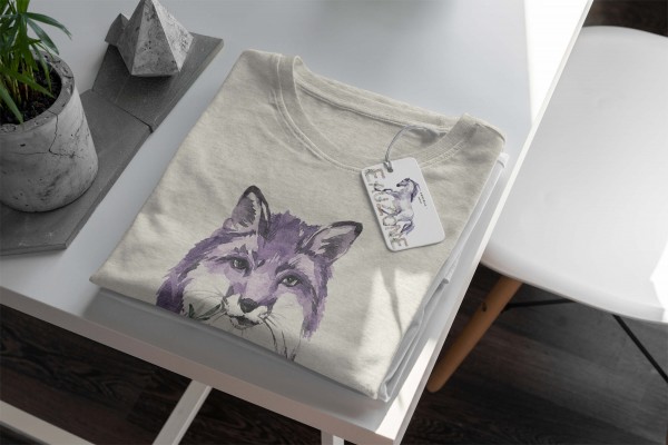 Paul Sinus Art Herren Shirt 100% gekämmte Bio-Baumwolle T-Shirt Aquarell Fuchs Blume Motiv Nachhaltig Ökomode aus Zeitbegrenzte Promotion