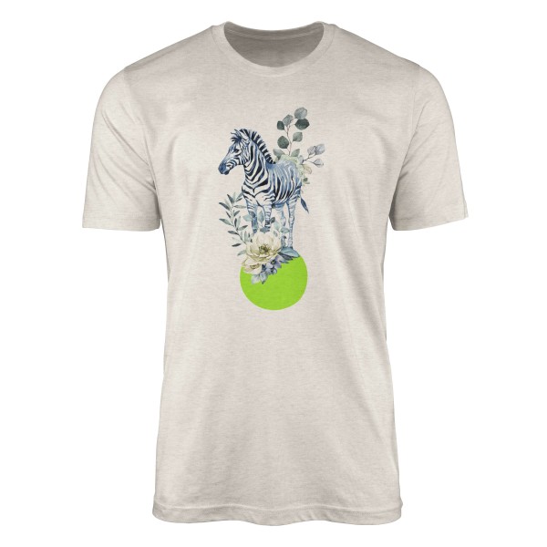 Paul Sinus Art Herren Shirt 100% gekämmte Bio-Baumwolle T-Shirt Aquarell Zebra Blumen Motiv Nachhaltig Ökomode aus