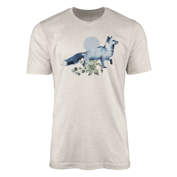 Paul Sinus Art Herren Shirt 100% gekämmte Bio-Baumwolle T-Shirt Aquarell Fuchs Blumen Mond Motiv Nachhaltig Ökomod