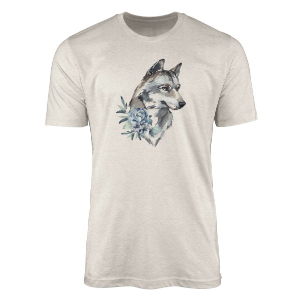 Paul Sinus Art Herren Shirt 100% gekämmte Bio-Baumwolle T-Shirt Aquarell Wolf Motiv Nachhaltig Ökomode aus erneuer
