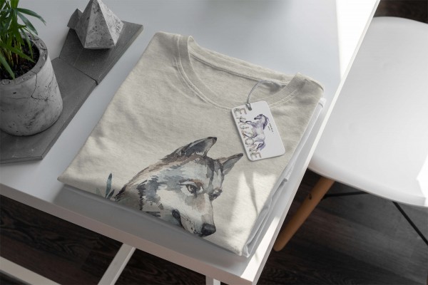 Paul Sinus Art Herren Shirt 100% gekämmte Bio-Baumwolle T-Shirt Aquarell Wolf Motiv Nachhaltig Ökomode aus erneuer Sonderangebot der Fabrik