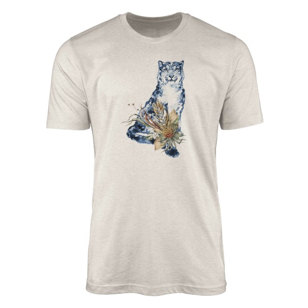 Paul Sinus Art Herren Shirt 100% gekämmte Bio-Baumwolle T-Shirt Aquarell Schneeleopard Motiv Nachhaltig Ökomode au