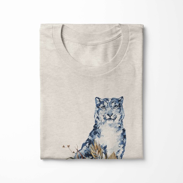 Paul Sinus Art Herren Shirt 100% gekämmte Bio-Baumwolle T-Shirt Aquarell Schneeleopard Motiv Nachhaltig Ökomode au Vierteljährliche Förderung