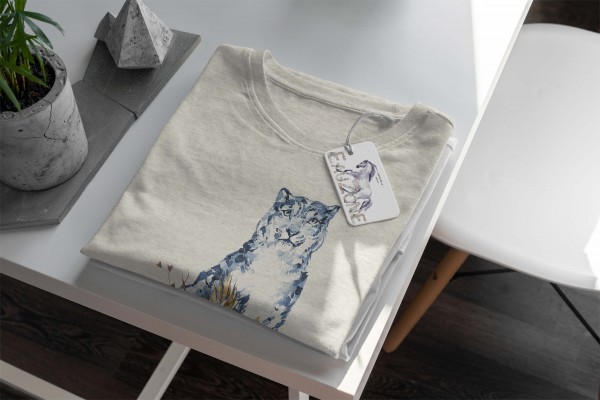 Paul Sinus Art Herren Shirt 100% gekämmte Bio-Baumwolle T-Shirt Aquarell Schneeleopard Motiv Nachhaltig Ökomode au Vierteljährliche Förderung