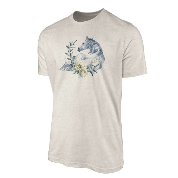 Paul Sinus Art Herren Shirt 100% gekämmte Bio-Baumwolle T-Shirt Aquarell Pferd Blumen Motiv Nachhaltig Ökomode aus Discount Store für neue Produkte
