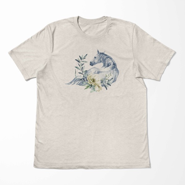 Paul Sinus Art Herren Shirt 100% gekämmte Bio-Baumwolle T-Shirt Aquarell Pferd Blumen Motiv Nachhaltig Ökomode aus Discount Store für neue Produkte