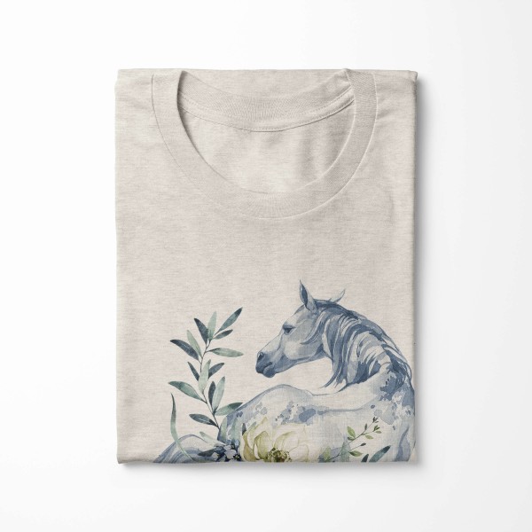 Paul Sinus Art Herren Shirt 100% gekämmte Bio-Baumwolle T-Shirt Aquarell Pferd Blumen Motiv Nachhaltig Ökomode aus Discount Store für neue Produkte