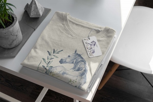 Paul Sinus Art Herren Shirt 100% gekämmte Bio-Baumwolle T-Shirt Aquarell Pferd Blumen Motiv Nachhaltig Ökomode aus Discount Store für neue Produkte
