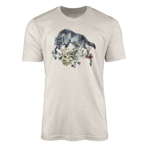 Paul Sinus Art Herren Shirt 100% gekämmte Bio-Baumwolle T-Shirt Aquarell Wolf Motiv Nachhaltig Ökomode aus erneuer