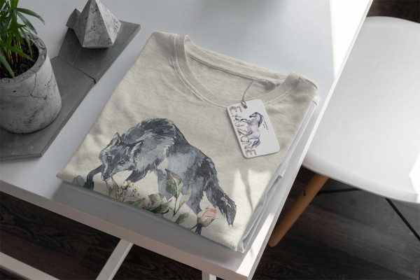 Paul Sinus Art Herren Shirt 100% gekämmte Bio-Baumwolle T-Shirt Aquarell Wolf Motiv Nachhaltig Ökomode aus erneuer Super Rabatt