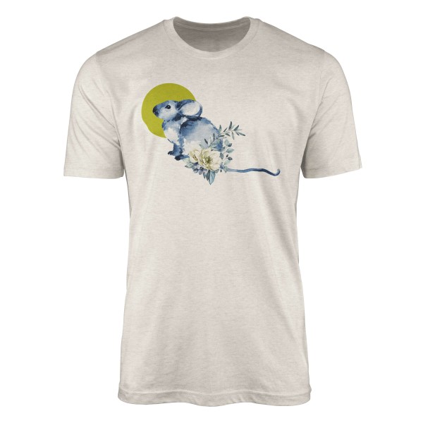 Paul Sinus Art Herren Shirt 100% gekämmte Bio-Baumwolle T-Shirt Aquarell Blumen Maus Motiv Nachhaltig Ökomode aus
