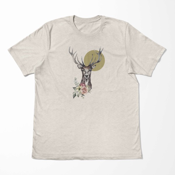 Paul Sinus Art Herren Shirt 100% gekämmte Bio-Baumwolle T-Shirt Aquarell Hirsch Porträt Blumen Motiv Nachhaltig Ök Clearance-Verkauf