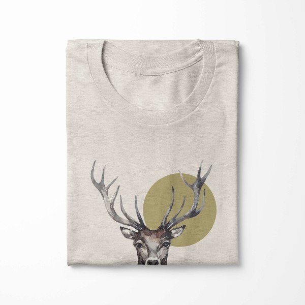 Paul Sinus Art Herren Shirt 100% gekämmte Bio-Baumwolle T-Shirt Aquarell Hirsch Porträt Blumen Motiv Nachhaltig Ök Clearance-Verkauf